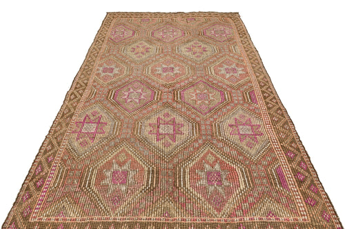 Girit Brown Geometric Wool Handmade Area Rug 4'10" x 11'2"