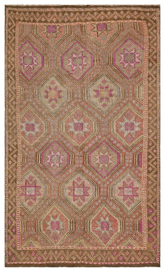 Girit Brown Geometric Wool Handmade Area Rug 4'10" x 11'2"