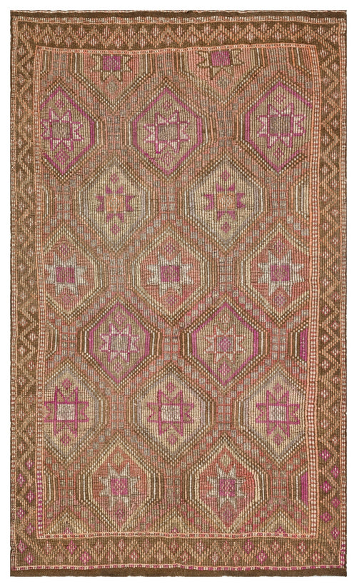Girit Brown Geometric Wool Handmade Area Rug 4'10" x 11'2"