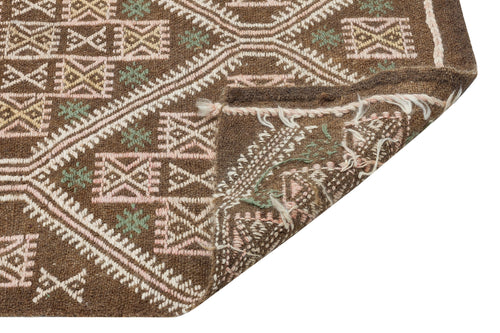 Girit Brown Geometric Wool Handmade Area Rug 4'9" x 8'4"