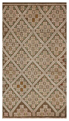 Girit Brown Geometric Wool Handmade Area Rug 4'9" x 8'4"