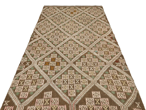 Girit Brown Geometric Wool Handmade Area Rug 4'9" x 8'4"