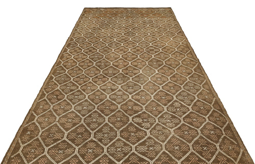 Girit Brown Geometric Wool Handmade Area Rug 6'0" x 10'11"