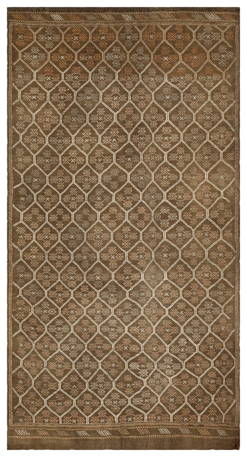 Girit Brown Geometric Wool Handmade Area Rug 6'0" x 10'11"