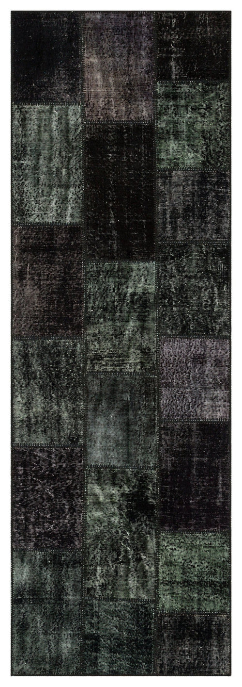Iskece Black Vintage Wool Handmade Area Rug 3'3" x 9'10"