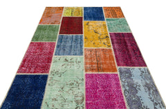 Iskece 36910 Beige Patchwork Wool Handmade Area Rug 5'3" x 7'7"