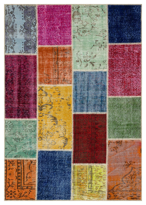 Iskece 36910 Beige Patchwork Wool Handmade Area Rug 5'3" x 7'7"