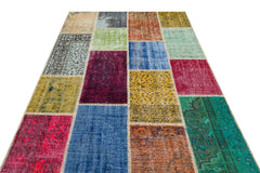 Iskece 36911 Beige Patchwork Wool Handmade Area Rug 5'3" x 7'7"
