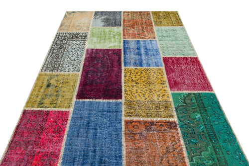 Iskece 36911 Beige Patchwork Wool Handmade Area Rug 5'3" x 7'7"