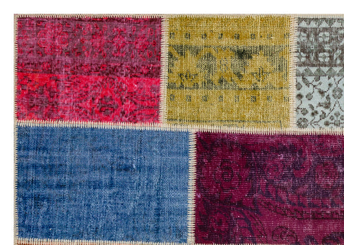 Iskece 36911 Beige Patchwork Wool Handmade Area Rug 5'3" x 7'7"