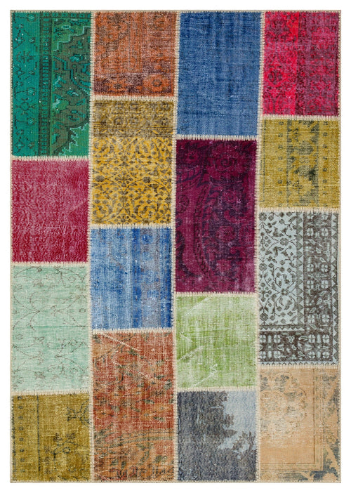 Iskece 36911 Beige Patchwork Wool Handmade Area Rug 5'3" x 7'7"