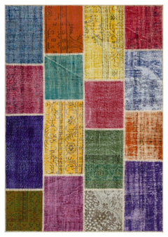 Iskece 36915 Beige Patchwork Wool Handmade Area Rug 5'3" x 7'6"