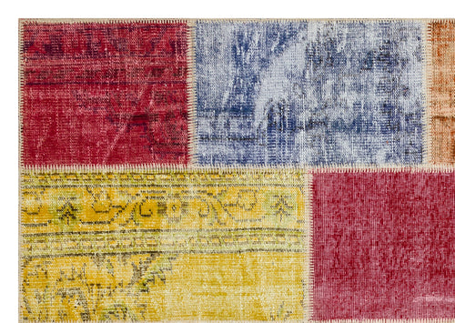 Iskece 36915 Beige Patchwork Wool Handmade Area Rug 5'3" x 7'6"