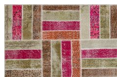 Iskece Beige Patchwork Wool Handmade Area Rug 5'3" x 8'2"