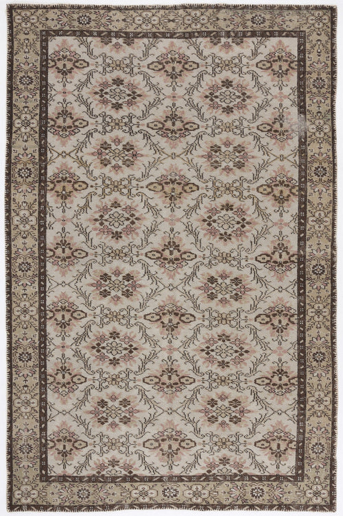 Atina Beige Vintage Wool Handmade Area Rug 5'10" x 8'10"