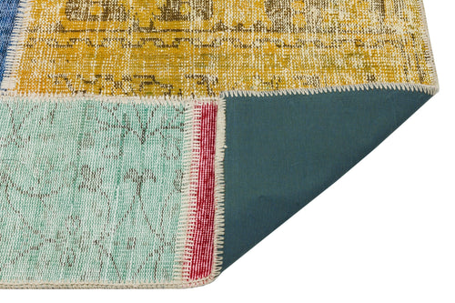 Iskece 36920 Beige Patchwork Wool Handmade Area Rug 5'3" x 7'7"