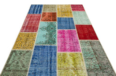 Iskece 36920 Beige Patchwork Wool Handmade Area Rug 5'3" x 7'7"