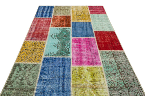 Iskece 36920 Beige Patchwork Wool Handmade Area Rug 5'3" x 7'7"