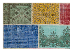 Iskece 36920 Beige Patchwork Wool Handmade Area Rug 5'3" x 7'7"