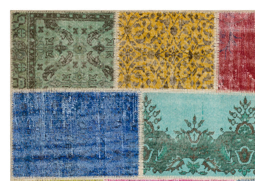 Iskece 36920 Beige Patchwork Wool Handmade Area Rug 5'3" x 7'7"