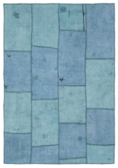 Teselya Turquoise Patchwork Wool Handmade Area Rug 5'1" x 7'4"