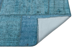 Teselya Blue Patchwork Wool Handmade Area Rug 5'3" x 7'5"