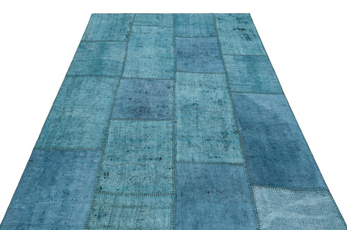 Teselya Blue Patchwork Wool Handmade Area Rug 5'3" x 7'5"
