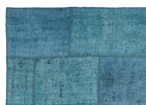 Teselya Blue Patchwork Wool Handmade Area Rug 5'3" x 7'5"