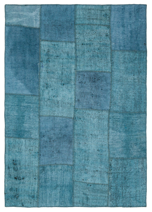 Teselya Blue Patchwork Wool Handmade Area Rug 5'3" x 7'5"