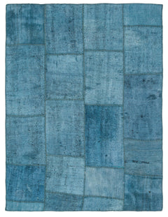 Teselya Turquoise Patchwork Wool Handmade Area Rug 5'1" x 6'11"
