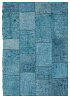 Teselya 36927 Blue Patchwork Wool Handmade Area Rug 5'2" x 7'4"