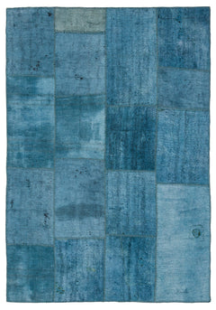 Teselya Purple Patchwork Wool Handmade Area Rug 5'1" x 7'5"