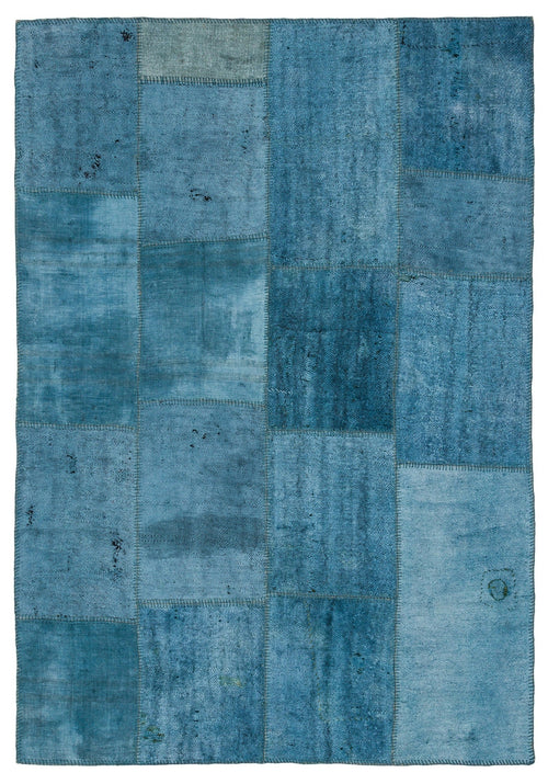 Teselya Purple Patchwork Wool Handmade Area Rug 5'1" x 7'5"