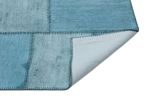 Teselya Blue Patchwork Wool Handmade Area Rug 5'1" x 7'1"