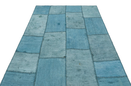 Teselya Blue Patchwork Wool Handmade Area Rug 5'1" x 7'1"