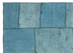 Teselya Blue Patchwork Wool Handmade Area Rug 5'1" x 7'1"