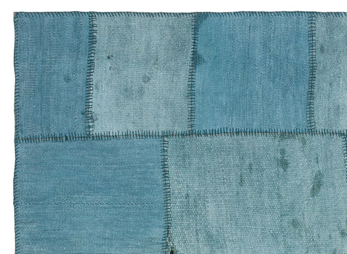 Teselya Blue Patchwork Wool Handmade Area Rug 5'1" x 7'1"