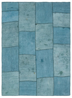 Teselya Blue Patchwork Wool Handmade Area Rug 5'1" x 7'1"