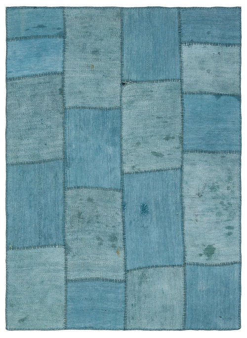 Teselya Blue Patchwork Wool Handmade Area Rug 5'1" x 7'1"