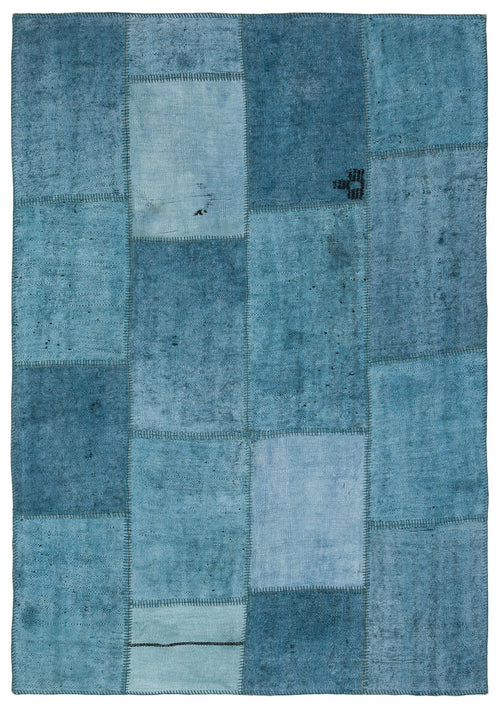 Teselya Turquoise Patchwork Wool Handmade Area Rug 5'1" x 7'5"