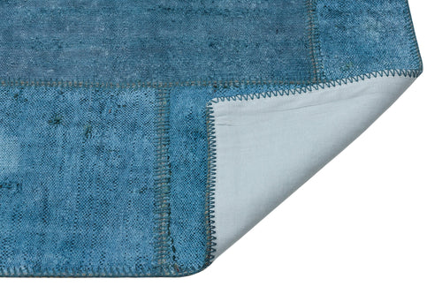 Teselya Blue Patchwork Wool Handmade Area Rug 5'2" x 7'3"