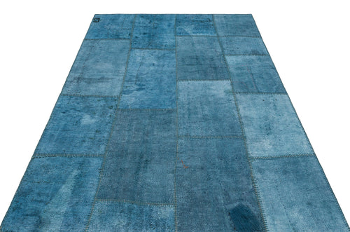 Teselya Blue Patchwork Wool Handmade Area Rug 5'2" x 7'3"