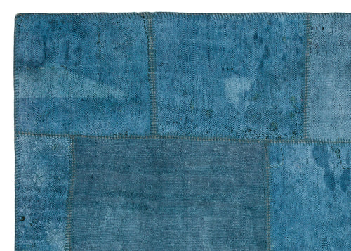 Teselya Blue Patchwork Wool Handmade Area Rug 5'2" x 7'3"
