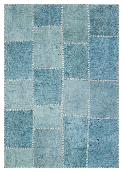 Teselya Turquoise Patchwork Wool Handmade Area Rug 5'1" x 7'3"