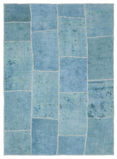 Teselya 36938 Blue Patchwork Wool Handmade Area Rug 5'2" x 7'4"