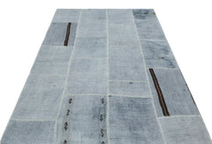 Teselya 36939 Blue Patchwork Wool Handmade Area Rug 5'3" x 7'7"