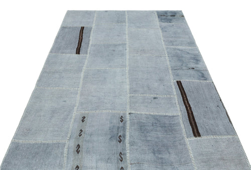 Teselya 36939 Blue Patchwork Wool Handmade Area Rug 5'3" x 7'7"