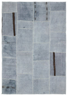 Teselya 36939 Blue Patchwork Wool Handmade Area Rug 5'3" x 7'7"