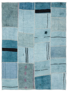 Teselya Turquoise Patchwork Wool Handmade Area Rug 5'0" x 6'9"