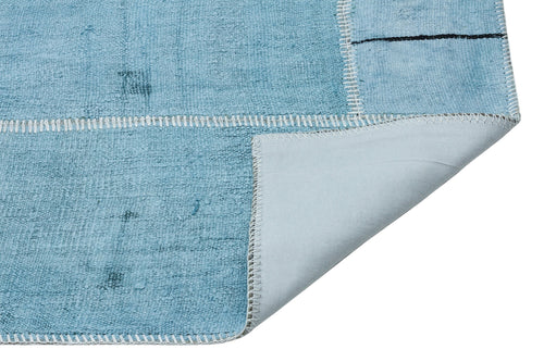 Teselya Blue Patchwork Wool Handmade Area Rug 4'11" x 7'1"